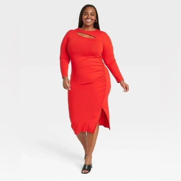 Ava & Viv Front Cutout Red Ruched Dress Size 3X - Picture 1 of 6